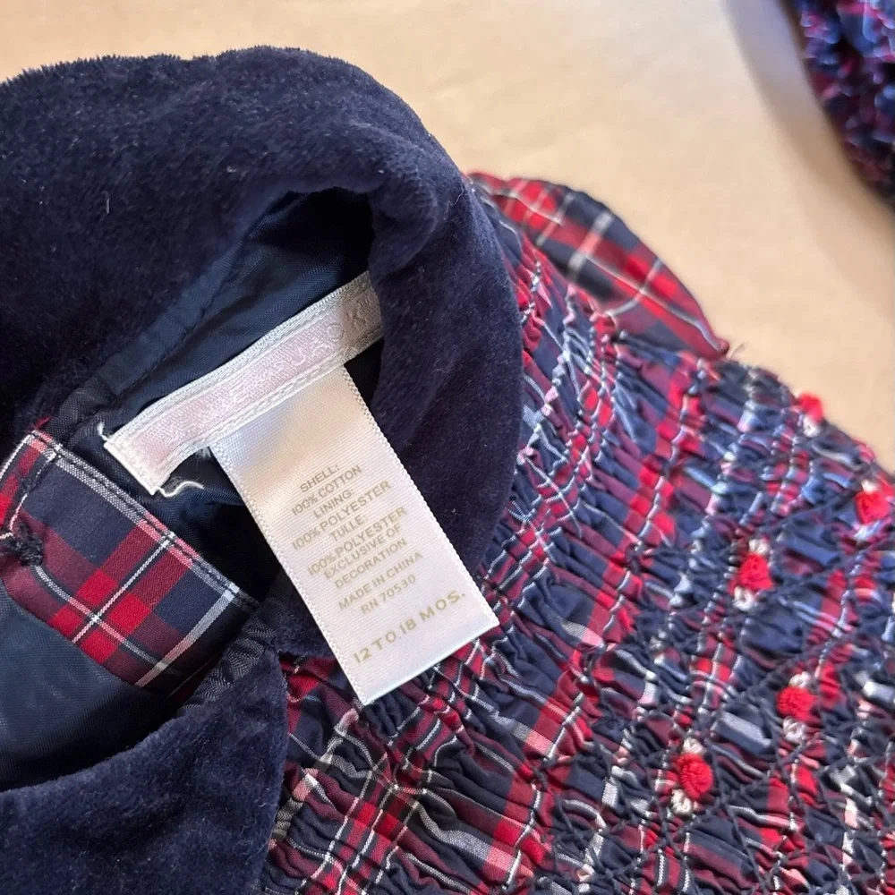 Janie and Jack Girls dress ,Red Blue Plaid Smocked Dress Holiday Christmas - Picture 2 of 9